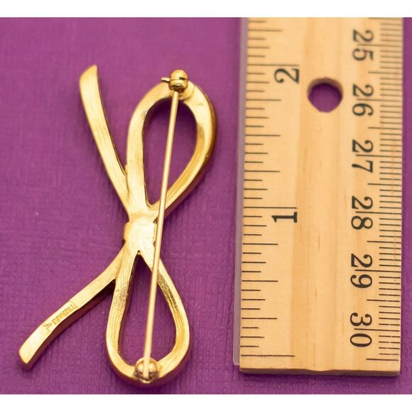 Vintage Victorian Yellow Bow Gold Tone Brooch by Trifari - Q4 - Picture 2 of 2